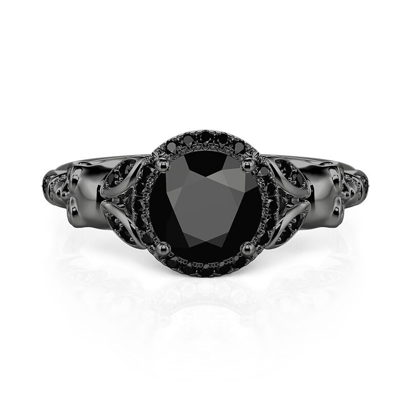 Jeulia Bague Crâne Noir Halo Coupe Ronde Gothique en Argent Sterling