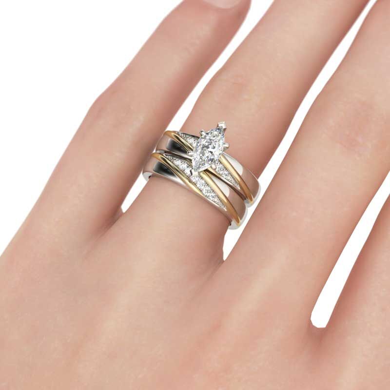 Jeulia Diagonal Marquise Cut Sterling Silver Ring Set