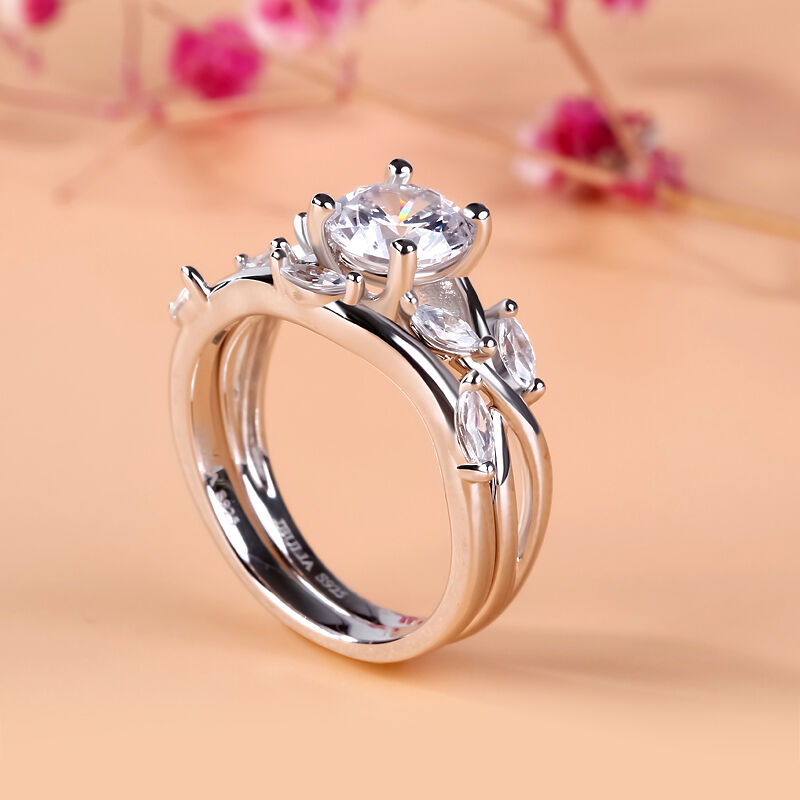 Jeulia Nature Inspired Round Cut Sterling Silver Ring Set