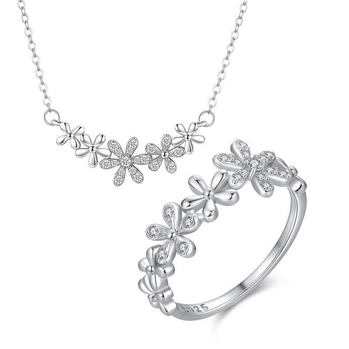 Jeulia "Full Blossom" Flower Sterling Silver Jewelry Set