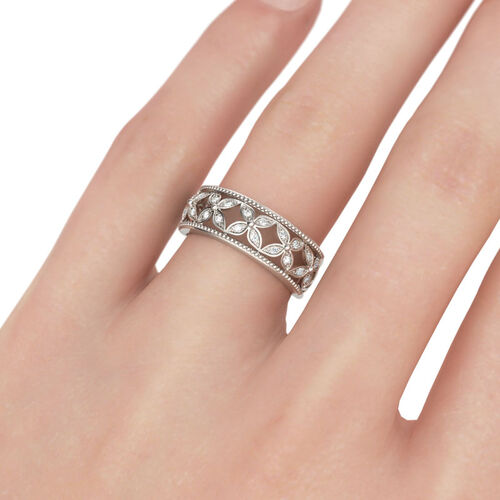 Jeulia Floral Design Round Cut Sterling Silver Women's Band