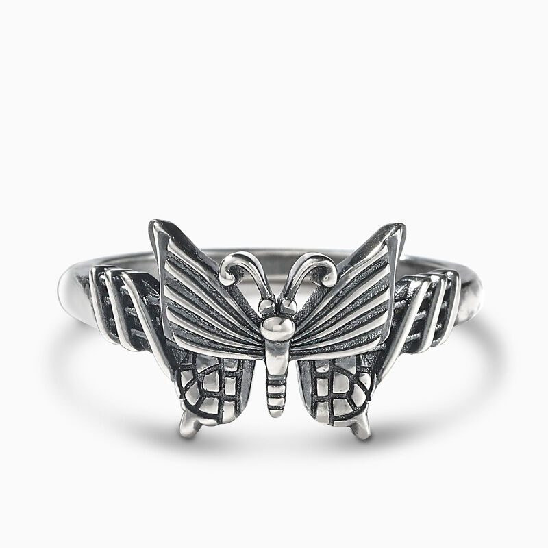 Jeulia Anillo estilo oscuro de mariposa diabólico de plata de ley