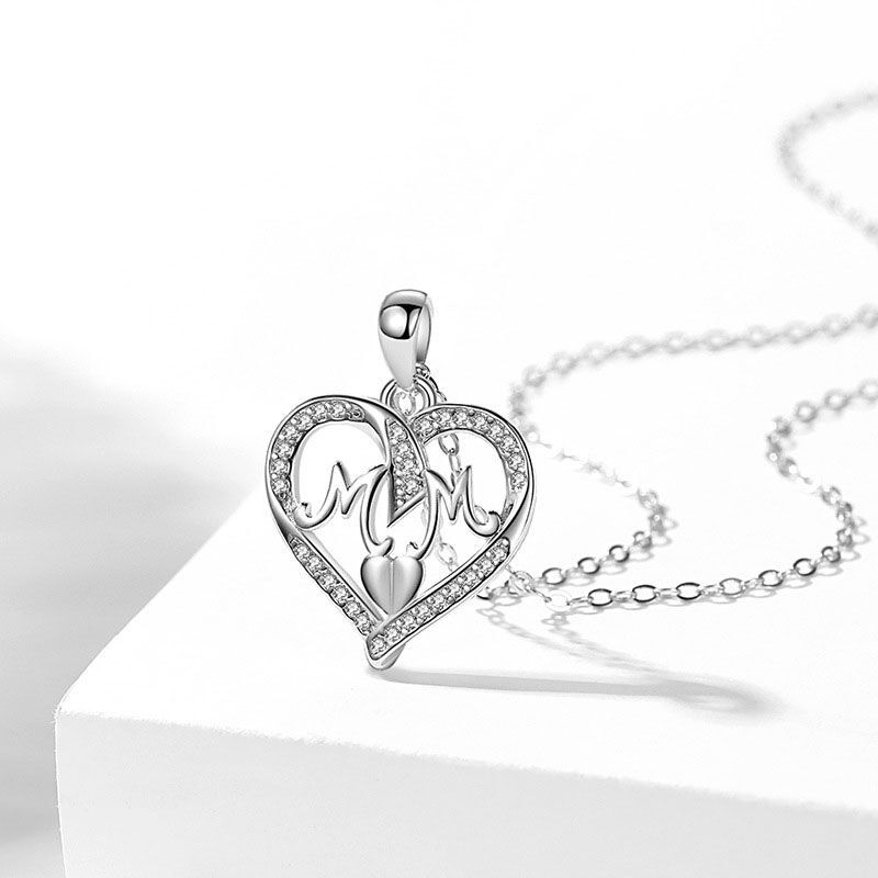 Jeulia I Love You Mom Heart Sterling Silver Necklace