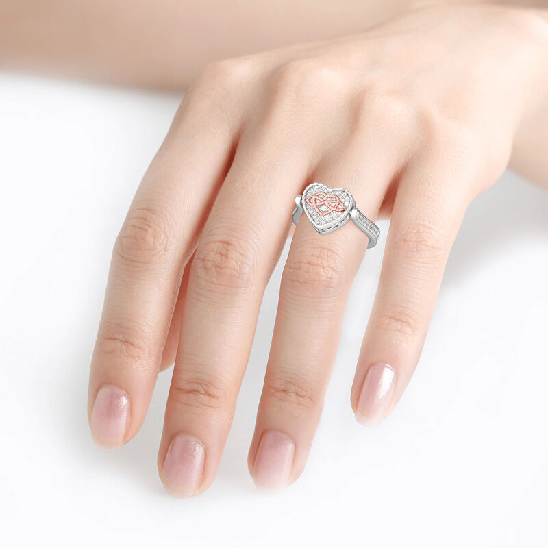 Jeulia "Heart and Infinity" Sterling Silver Personalized Photo Ring (With A Free Chain)