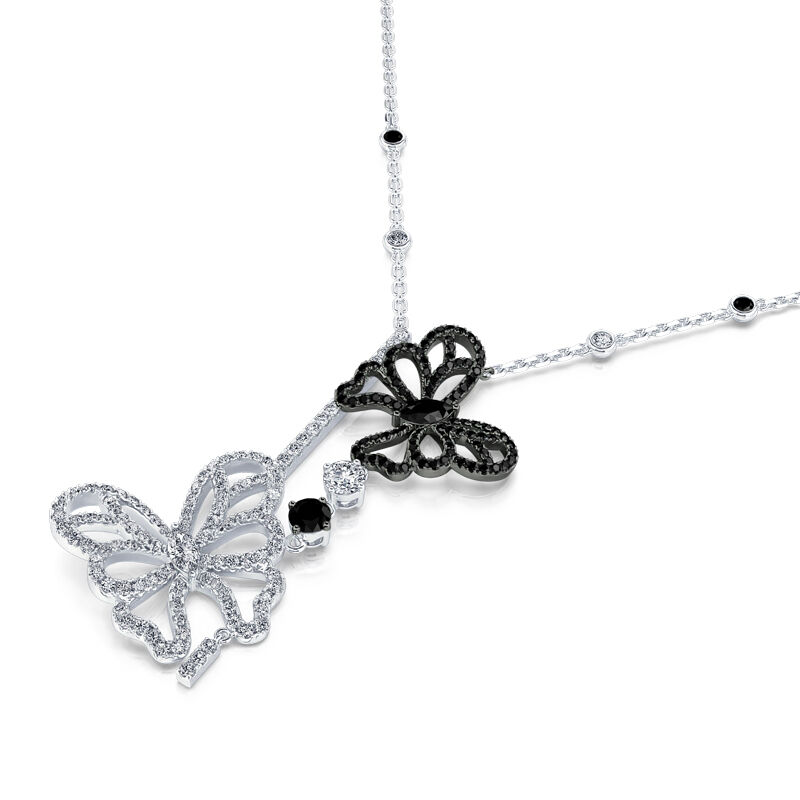 Jeulia "Be Free" Two Butterflies Sterling Silver Necklace