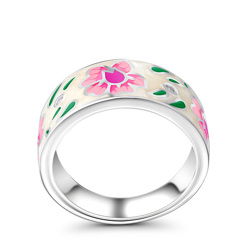 Jeulia "Shine Like the Sun" Floral Enamel Sterling Silver Women's Band