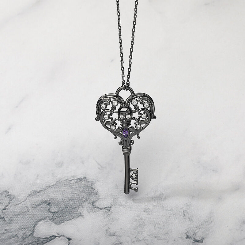 Jeulia "Never Ending Love" Skull Key Design Sterling Silver Necklace