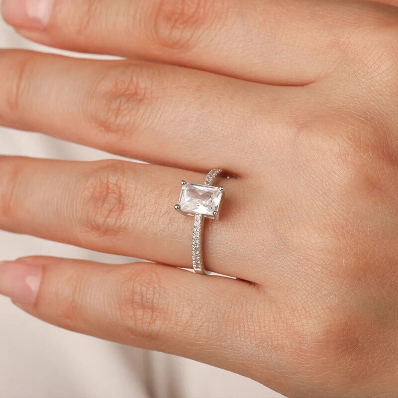 Jeulia Emerald Cut Sterling Silver Engagement Ring