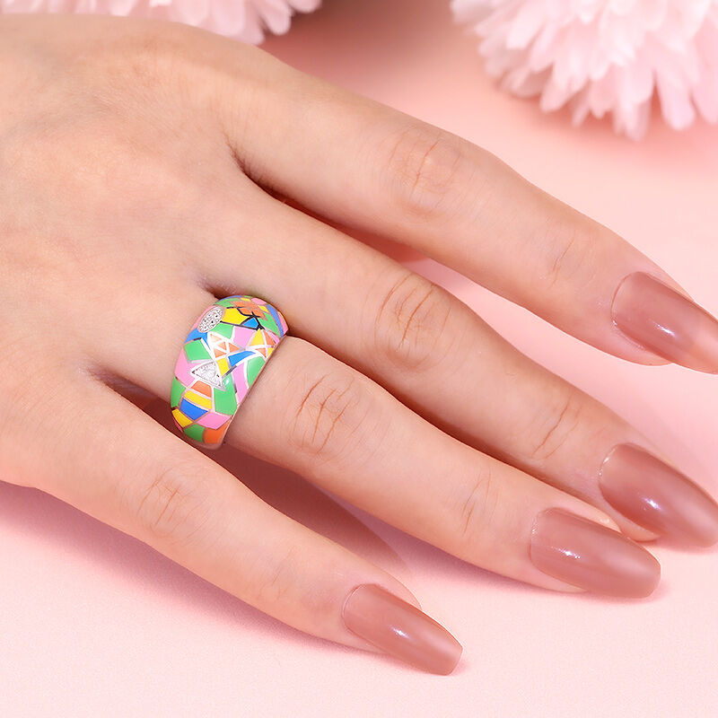 Jeulia Fedine Fidanzamento Donna Smaltato con Figure Geometriche in Argento Sterling