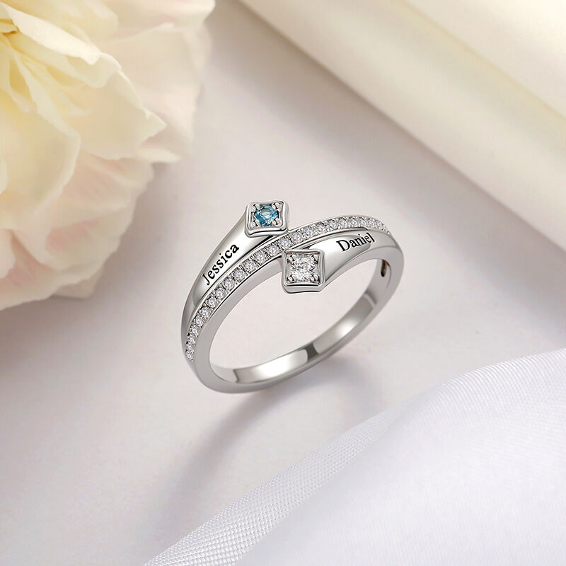 Jeulia Custom Name Round Cut Birthstone Ring