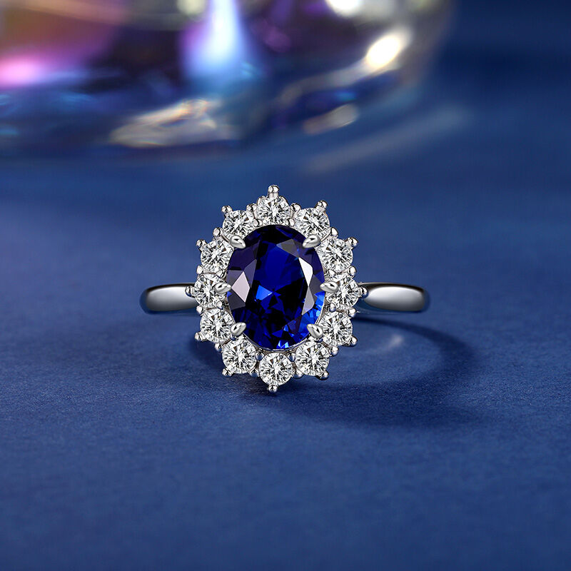 Jeulia Vintage Halo Dual Wear Oval Sapphire Cocktail Ring