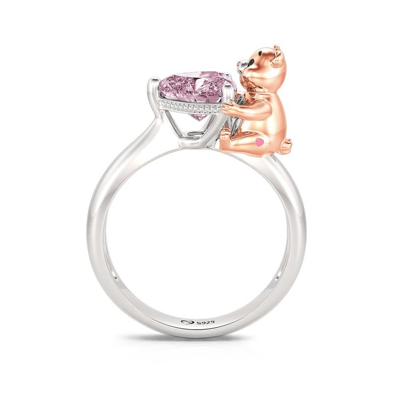 Jeulia Hug Me "Cheer Bear" Heart Cut Sterling Silver Ring