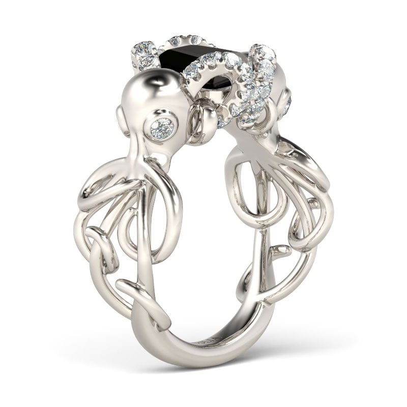 Jeulia Entwined Emerald Cut Sterling Silver Octopus Ring