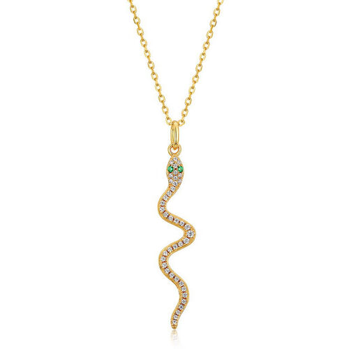 Jeulia Small Snake Gold Tone Sterling Silver Necklace