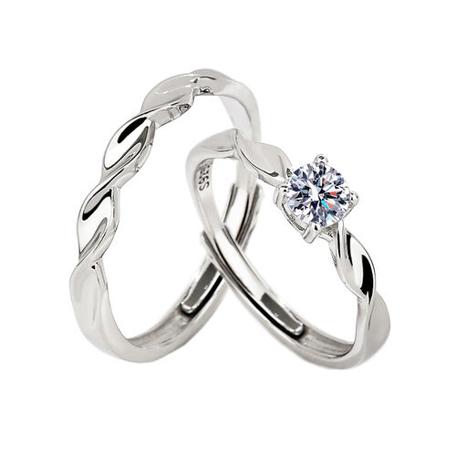 Jeulia Classic Sterling Silver Adjustable Couple Rings