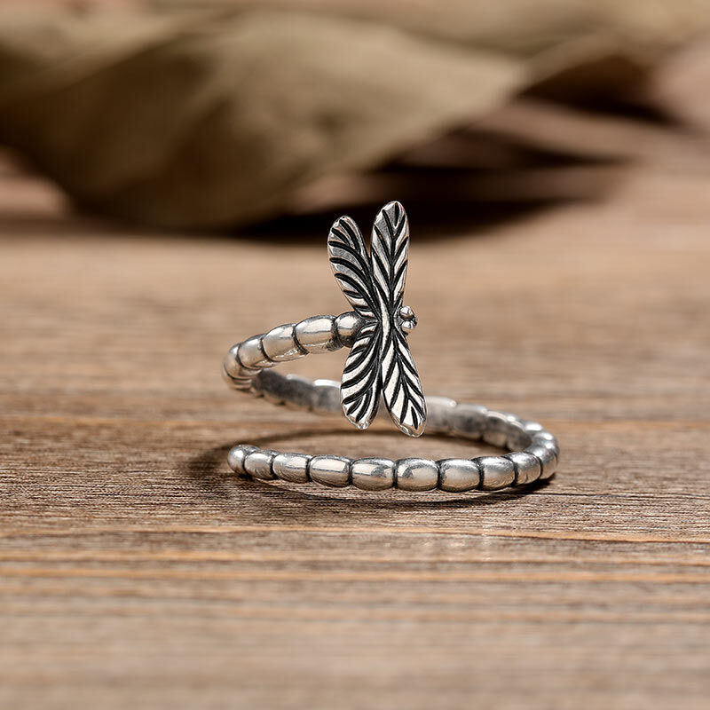 Jeulia "Live Life to The Fullest" Dragonfly Sterling Silver Ring