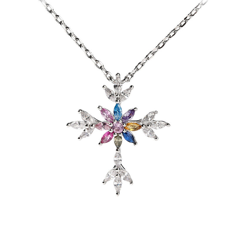 Jeulia "Lustrous and Brilliant" Cross Sterling Silver Necklace