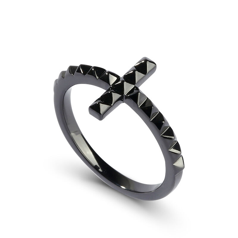 Jeulia "Faith" Cross Design Sterling Silver Ring