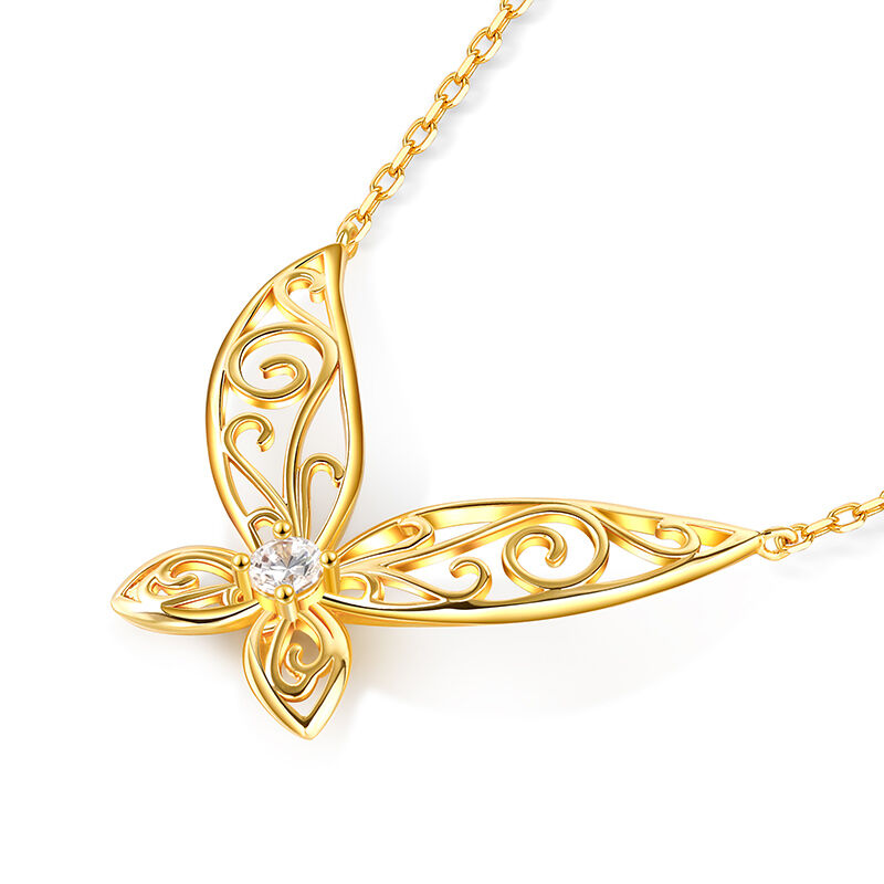 Jeulia Elf Wings Design Round Cut Sterling Silver Necklace