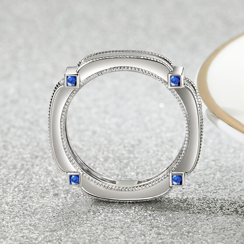 Jeulia "Lucky Blue Star" Vintage Beaded Men Wedding Band Sterling Silver