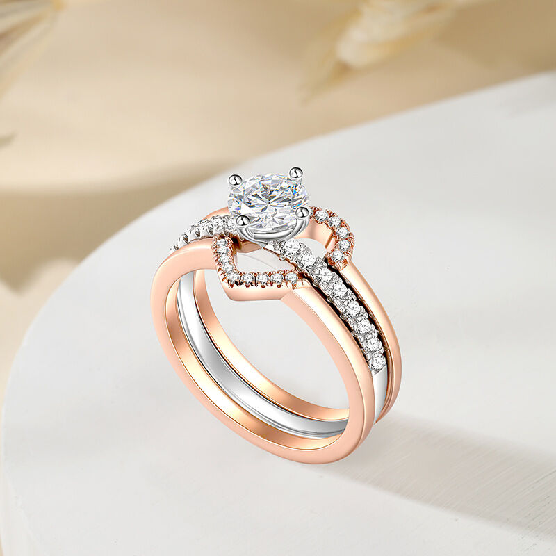Jeulia Semplice set di tre anelli bicolore con taglio rotondo in argento sterling