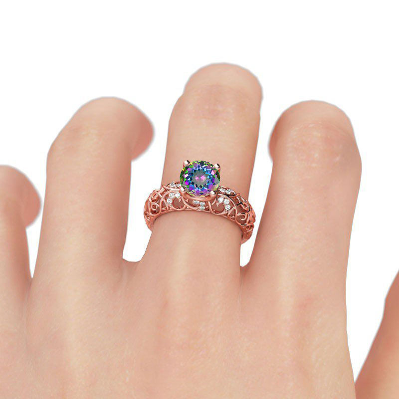 Jeulia Rose Gold Tone Round Cut Sterling Silver Ring