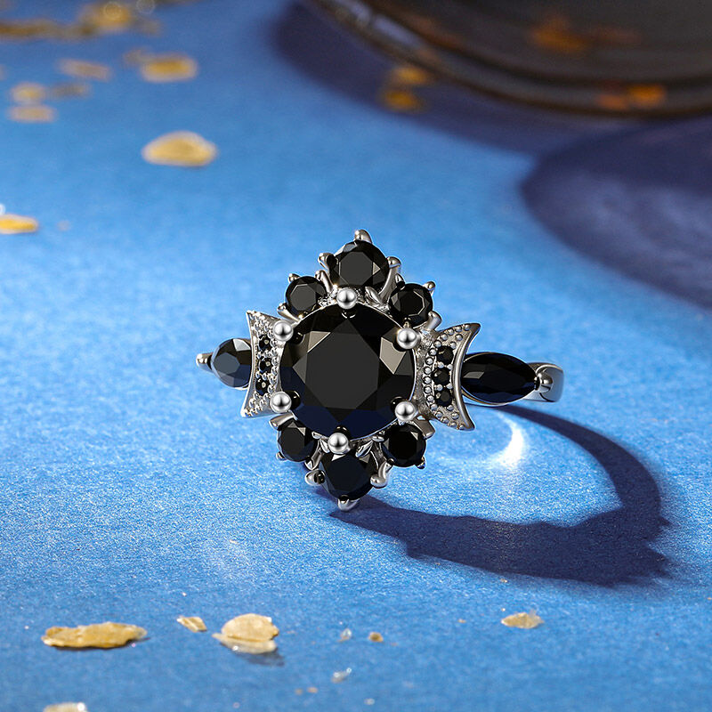 Jeulia Luna Astra Anillo Estrellas Negras Sol y Luna Corte Redondo