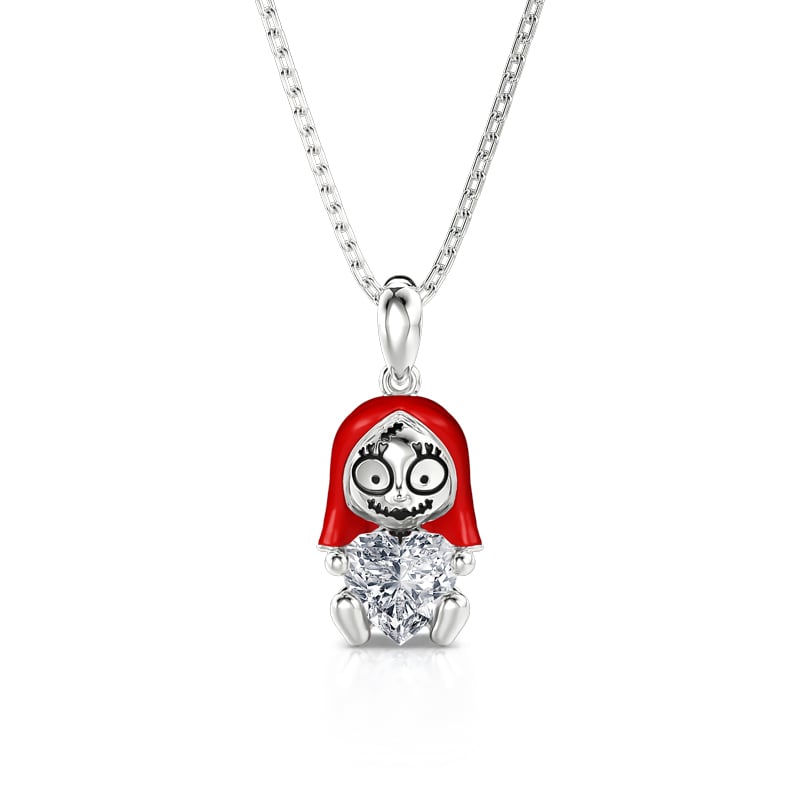 Jeulia Hug Me "Endless Joy" Skull Heart Cut Sterling Silver Necklace