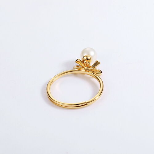 Jeulia Butterfly Knot Cultured Pearl Sterling Silver Adjustable Open Ring