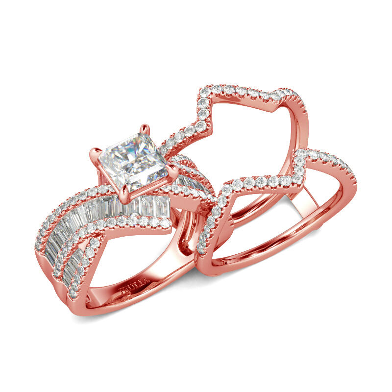 Jeulia Bypass Princess Cut Enhancer Sterling Silver Ring