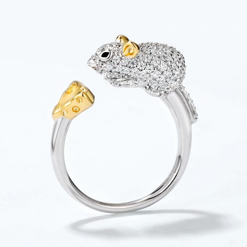 Jeulia Mouse Chasing Cheese Sterling Silver Adjustable Open Ring