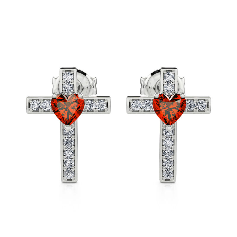 Jeulia "Faith & Love" Heart Design Cross Sterling Silver Earrings