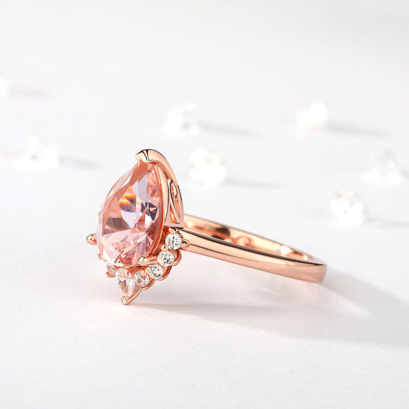 Jeulia Pear Cut Synthetic Morganite Sterling Silver Ring