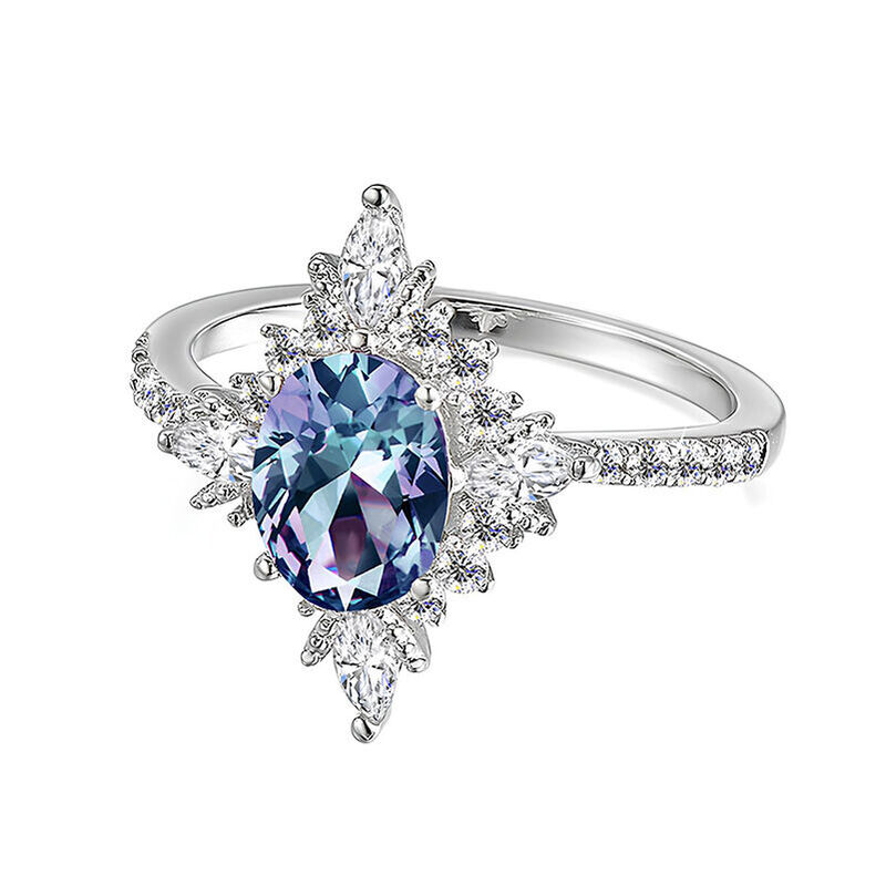 Jeulia Vintage Halo Alexandrite Engagement Ring Sterling Silver