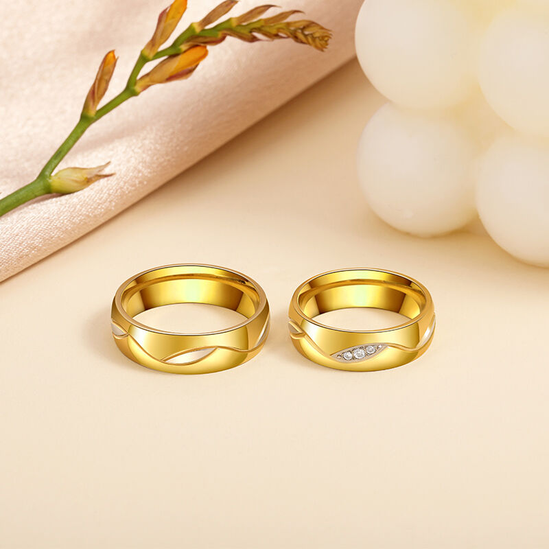 Jeulia Gold Tone Titanium Steel Couple Rings