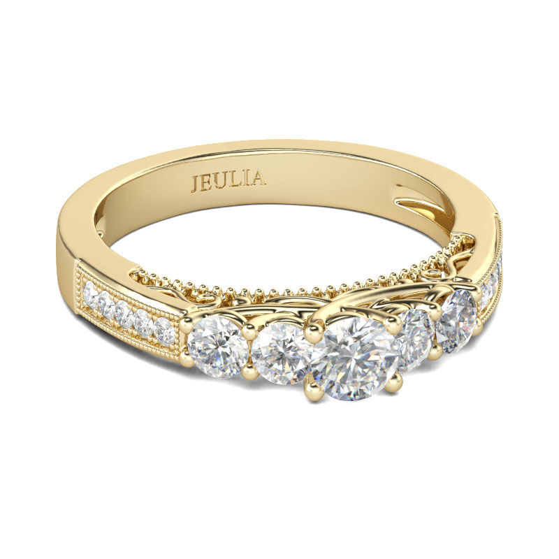 Jeulia Five Stone Round Cut Sterling Silver Ring