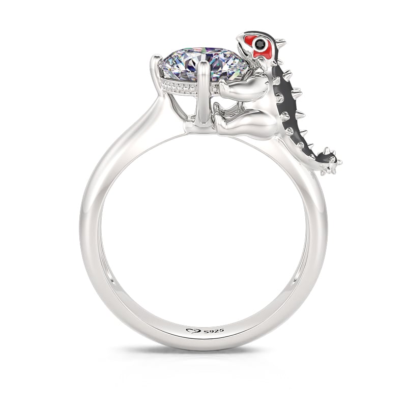 Jeulia Hug Me "Cute Ankylosaurus" Dinosaur Round Cut Sterling Silver Ring