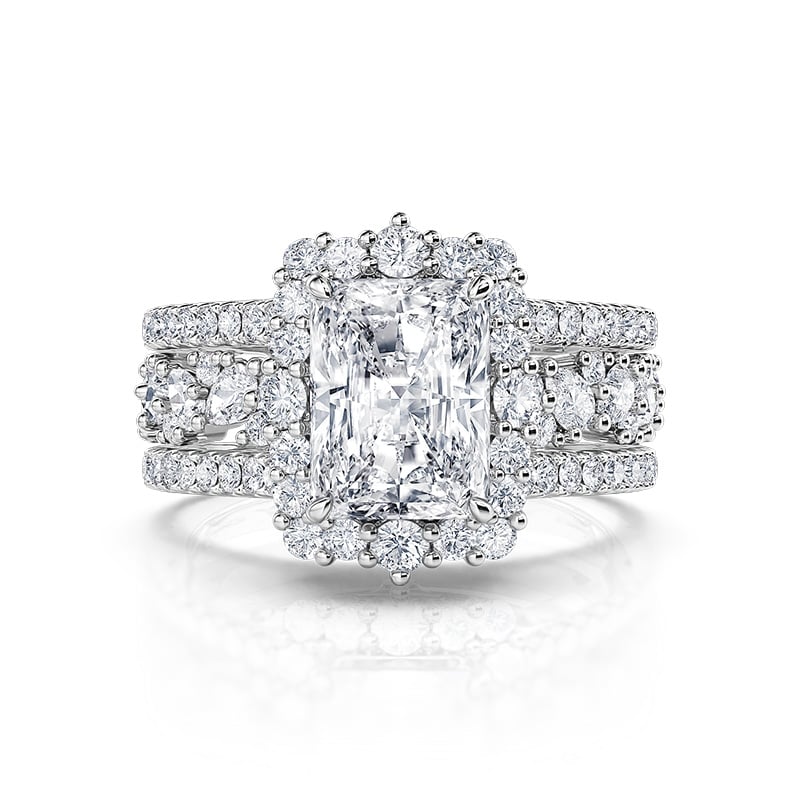 Jeulia Interchangeable Radiant Cut Halo Engagement Ring Set Sterling Silver