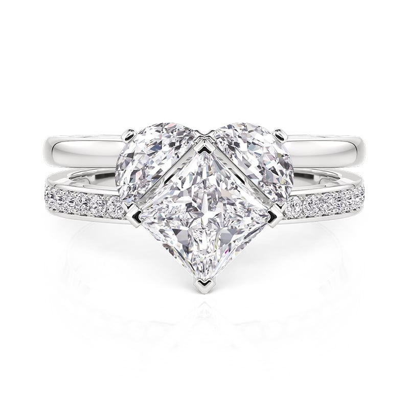 Jeulia Creative Split Heart Ring Set 2PCS Sterling Silver