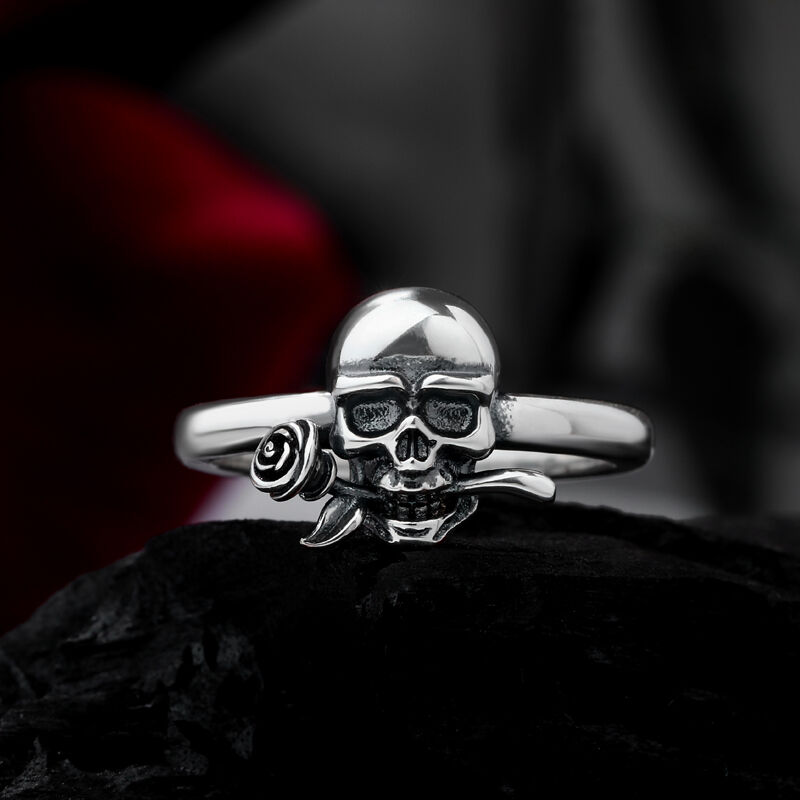 Jeulia "Skull & Rose" Sterling Silver Ring