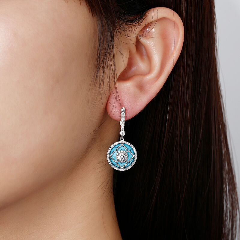 Jeulia "Lucky Choice" Flower Turquoise Sterling Silver Drop Earrings