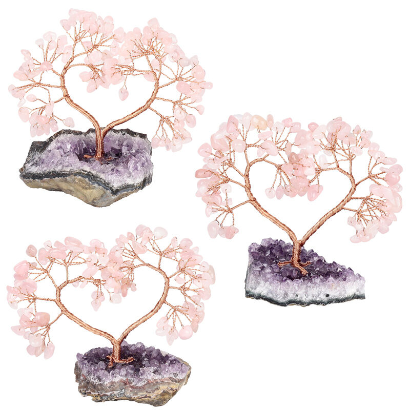 Jeulia "Rayonnez l'amour" Arbre Feng Shui en forme de Cœur Naturel Quartz Rose Cristal