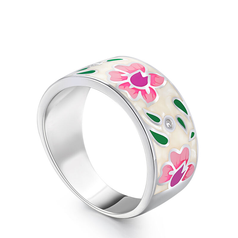 Jeulia "Shine Like the Sun" Floral Enamel Sterling Silver Women's Band