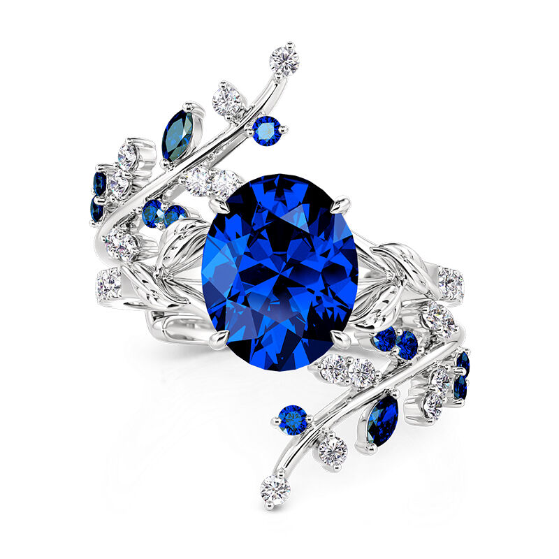 Jeulia Vintage Cubic Leaf Sapphire Ring Set