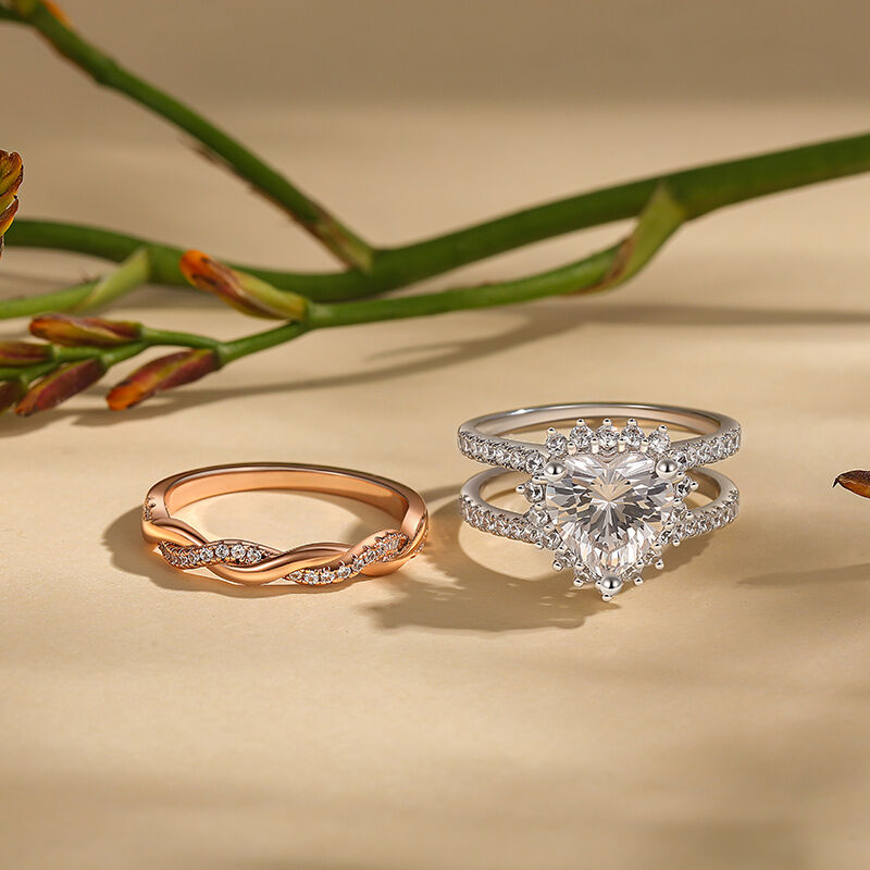 Jeulia Custom Halo Heart Interchangeable Twist  Ring Set