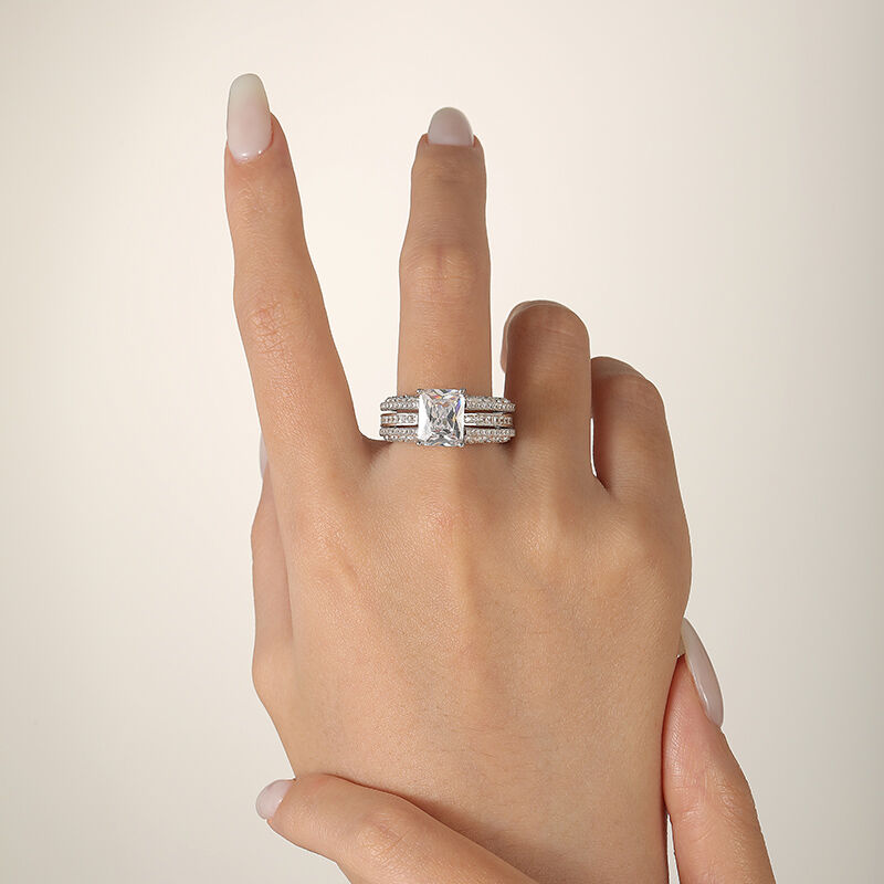 Jeulia verwisselbare stralend geslepen sterling zilveren ringset