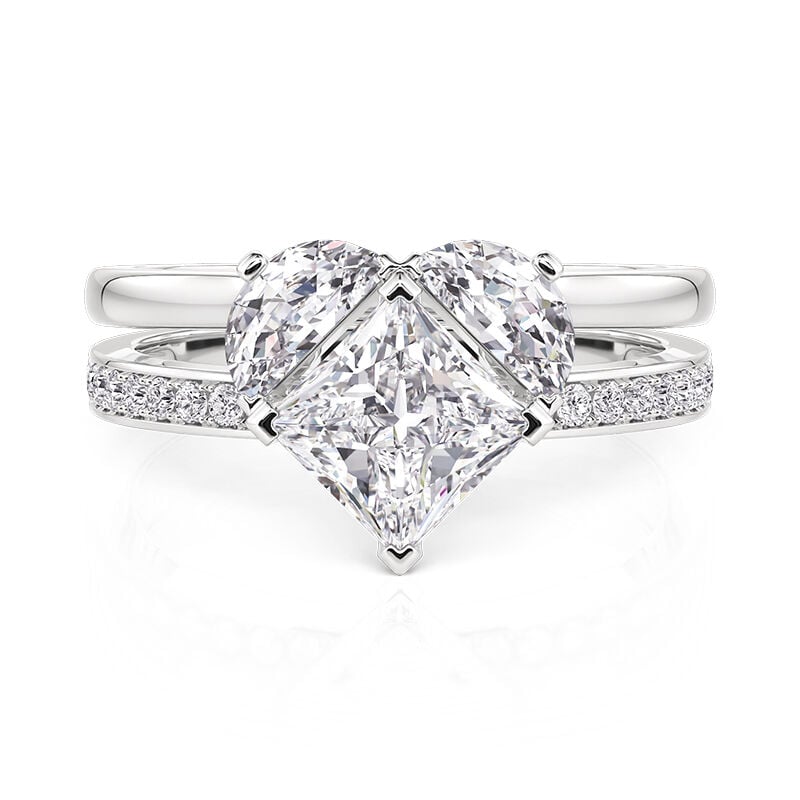 Jeulia Creative Split Heart Ring Set 2PCS Sterling Silver