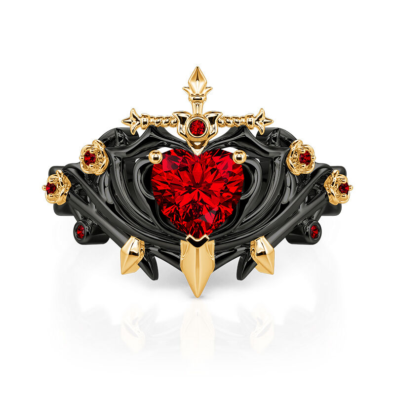 Jeulia Anillo con Espada Corazón Rojo con Argolla de Espinas Negras