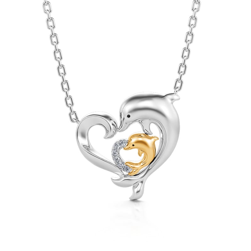 Jeulia "Joyful Dance" Mom & Baby Dolphin Sterling Silver Necklace