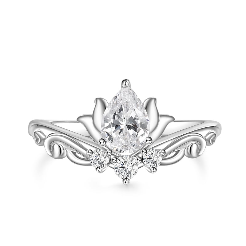 Jeulia Water Lily Pear Cut Engagement Ring Sterling Silver